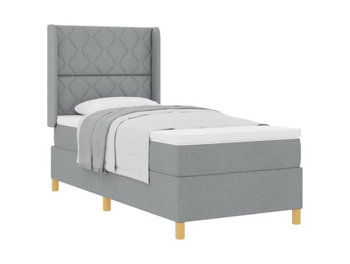 KTHLBRH Boxspringbett mit Kopfteil hellgrau 90 x 200 cm Stoff Verstellbares Kopfteil, Taschenfedern, Engineered Holz, steife Latten, goldene Beine, Schlafzimmer