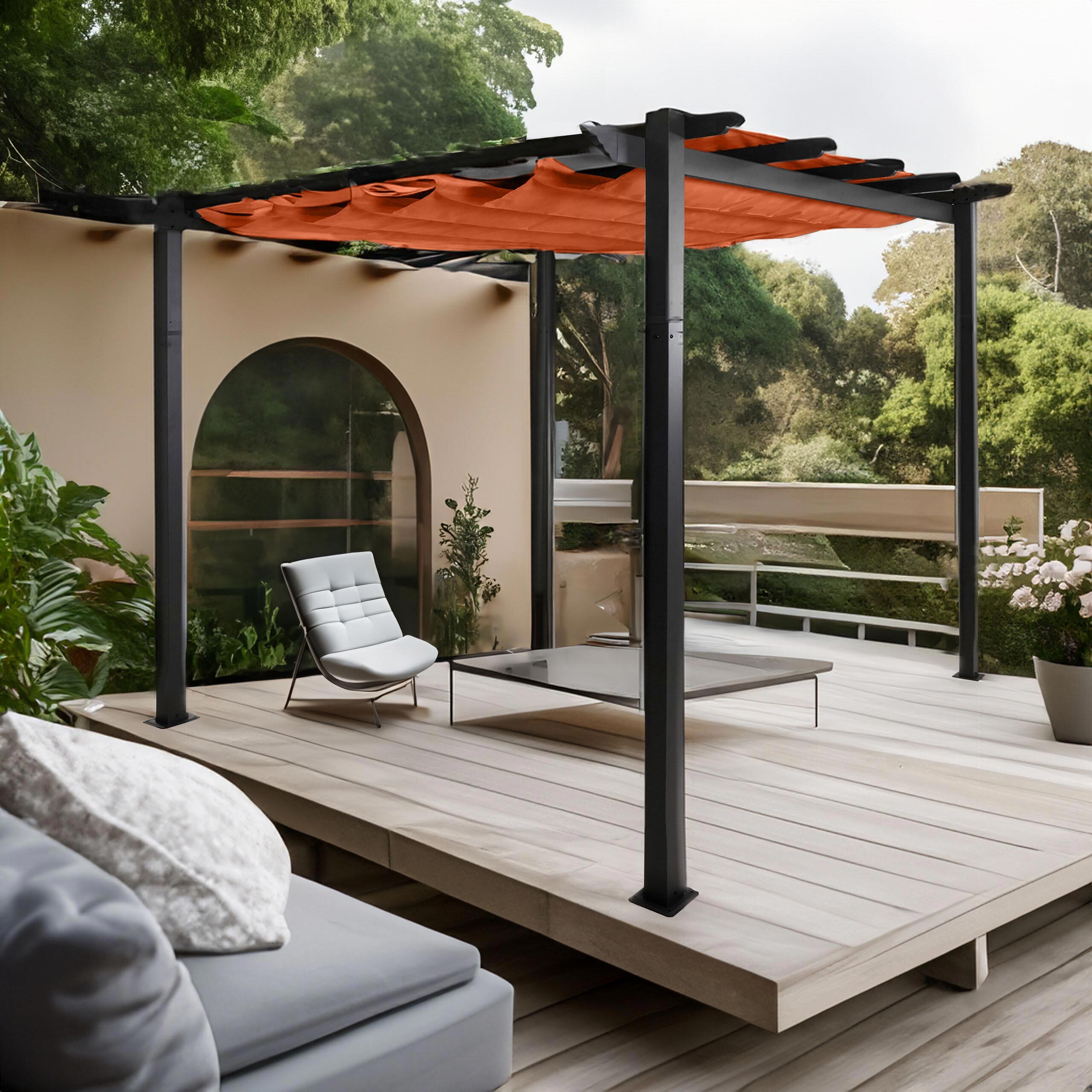 Aluminium Pergola HWC-N93, Gartenpavillon Pavillon Garten, stabiles 8cm-Gestell Schiebedach UV50+ 3x3m terrakotta