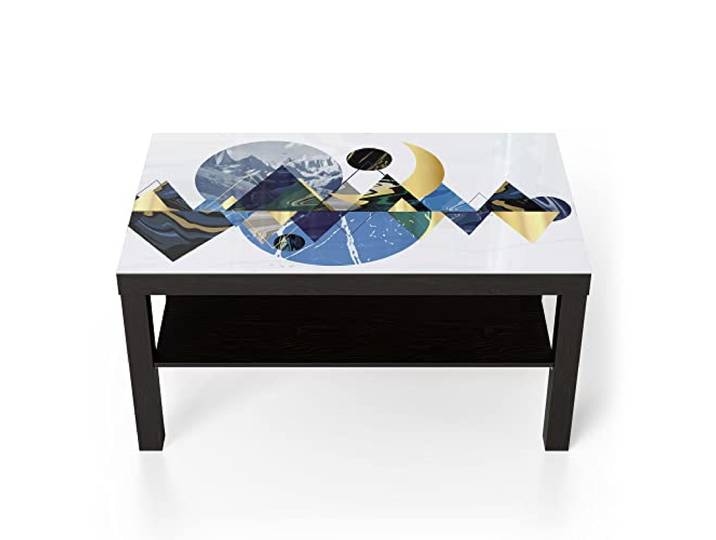 DEQORI Glastisch schwarz groß 90x50 cm Motiv Nächtliche Bergkulisse ausgefallener Beistelltisch aus Glas Hochglanz Couchtisch fürs Wohnzimmer moderner Couch Tisch mit Design
