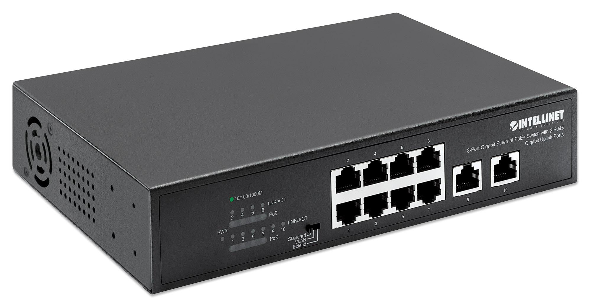 Intellinet 8-Port Gigabit Ethernet PoE+ Switch mit 2 RJ45 Gigabit Uplink-Ports 561402