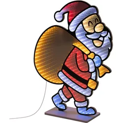 WEIHNACHTSDEKO Weihnachtsmann mit Geschenkesack LED Infinity Mirror 3D-Effekt mit Lichterkette 47x60 cm Innen