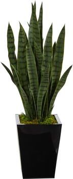 Nearly Natural "40"" Sansevieria Artificial Plant in Black Metal Planter - 15"""