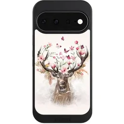 Nivocase Hülle für Google Pixel 11 Handyhülle NIVOcore Case Schwarz Blumen Hirsch Tiere (Google Pixel 11), Smartphone Hülle, Schwarz
