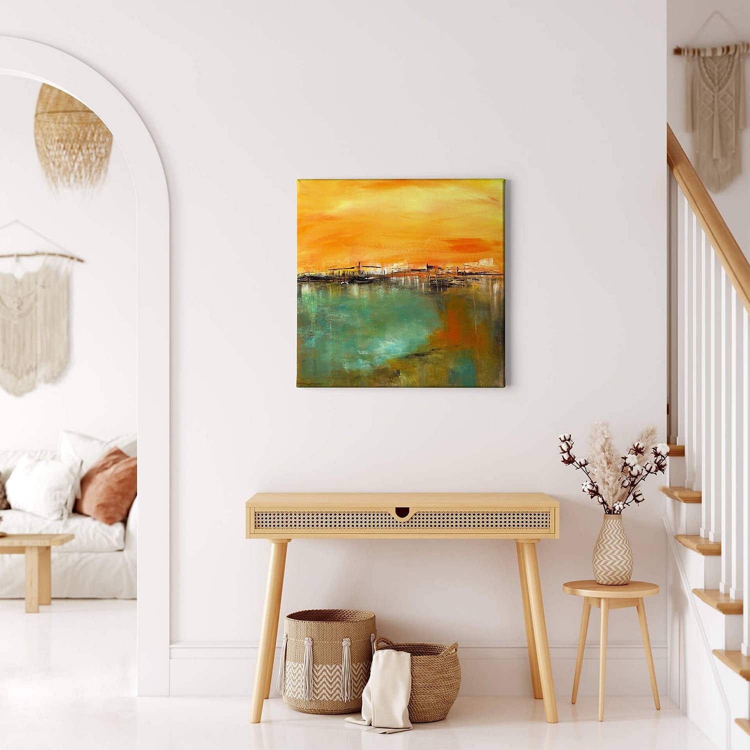 home24 Near the Water abstracte wanddecoratie geel, 50 x 50 cm