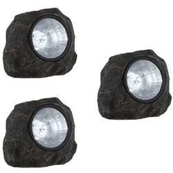 3er Set Stein Design LED Solar Lampe Deko Leuchte IP44 Beleuchtung grau
