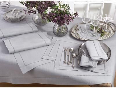 Saro Lifestyle Rochester Grey Hemstitched Tablecloth