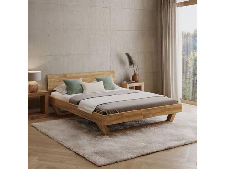 skølm Nornir Massivholzbett 160x200 cm, Bett mit Kopfteil, Massivholz Eiche Bettrahmen mit 1 Strebe & Kufen Bettbeine, aus Massivholz, hochwertiges Holzbett, Bettgestell geölt, geeignet als Doppelbett