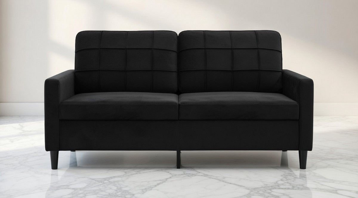 House&Garden Luxe 2-Zits Fluwelen Bank - Moderne Loungebank in het Zwart met Metalen Frame