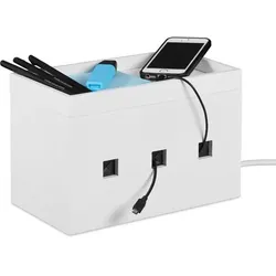 Relaxdays Kabelbox Bambus weiß Weiß