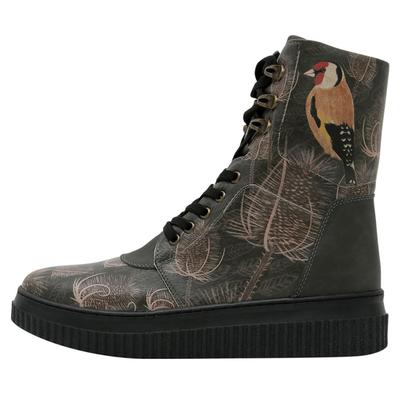 Schnürboots DOGO "Future High Top Boots Goldfinch Damen Stiefeletten", Damen, Gr. 36, Normalschaft, grau, Lederimitat, Schuhe Schnürboots, Handgefertigt