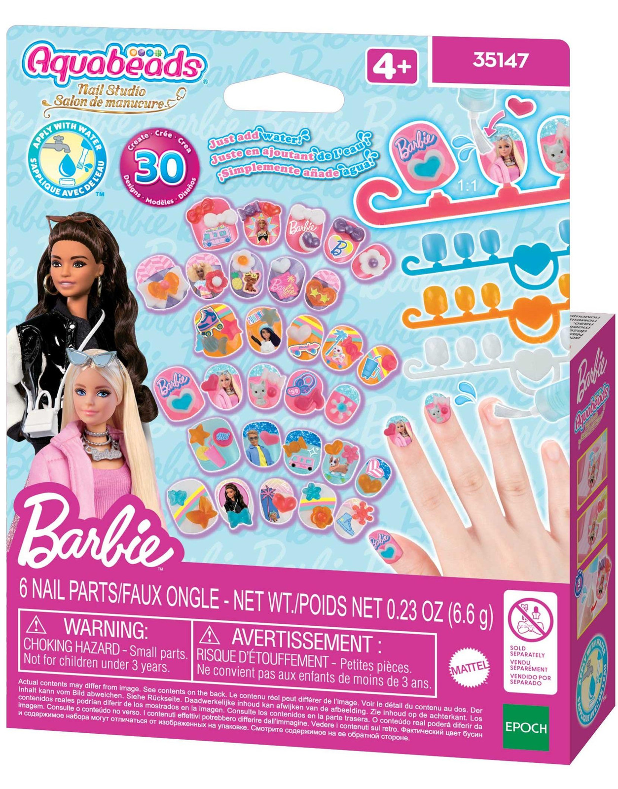 Aquabeads Barbie Nail Refill met 40 nagels en decoraties voor kinderen vanaf 4 jaar