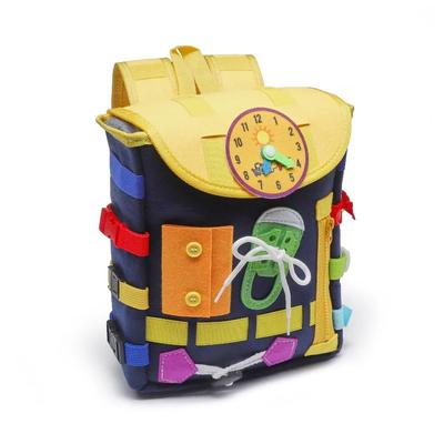 Montessori Busy Board Toddler Backpack For Fine Motor Skills & Life Skills Learn To Tie Shoes, Travel Toy Gift deep Blue