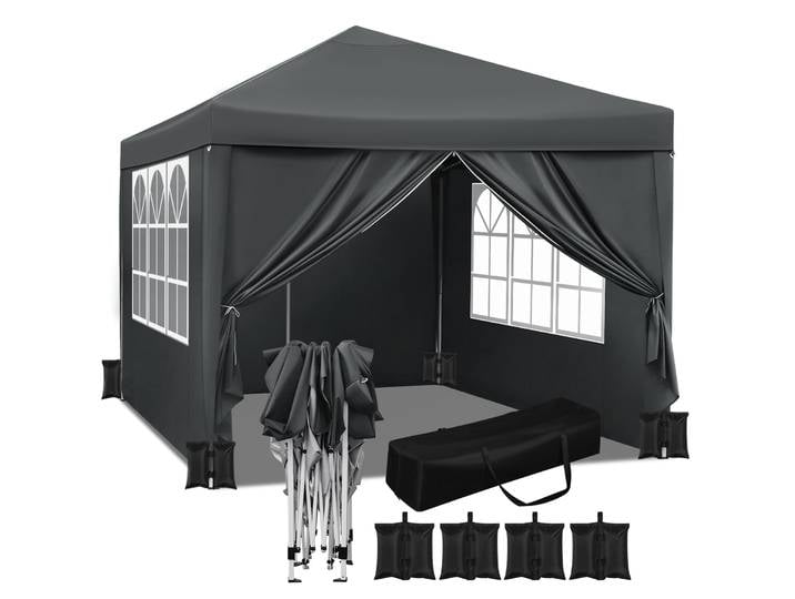 WOLTU Tonnelle pliante 3x3m avec sac de transport, tonnelle de jardin avec 4 panneaux latéraux, 4 sacs de sable, imperméable, protection UV, hauteur réglable, tente de réception pop-up pour extérieur