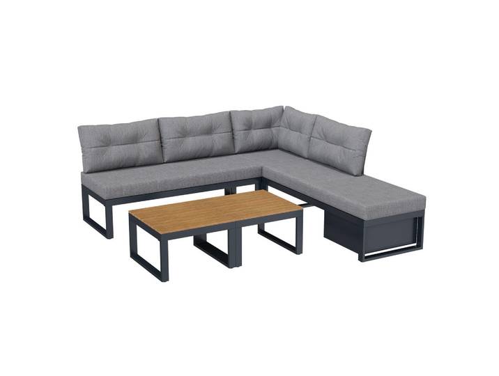 Stilvora Gartenlounge-Set Gartenmöbelset mit 3-stufig verstellbarer Rückenlehne wetterfester, Grau, Metall, 5, Gartenmöbel, Gartengarnituren, Gartenmöbel-Sets