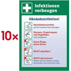 Marahrens Aufkleber / Hinweisschild »Händedesinfektion!« 14,8 x 21 cm, 10 Stück mehrfarbig, 14.8x21 cm