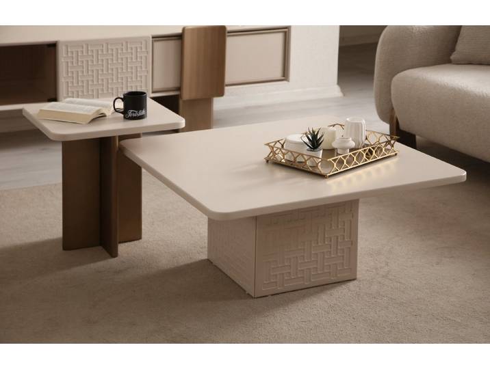 JVmoebel Satztisch Beige Couchtisch-Set aus Holz mit modernem Design von JVMoebel (2-St)