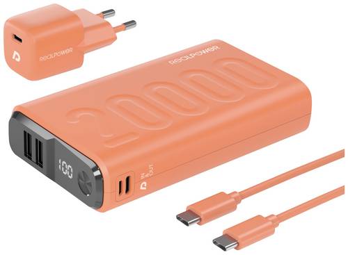 RealPower PB-20000 Power Pack Powerbank 20000 mAh Li-Ion USB, USB-C Orange