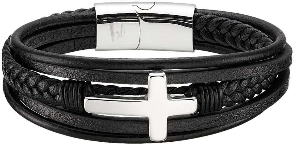 Lederarmband BRUNO BANANI "Schmuck", schwarz (edelstahlfarben, schwarz), Armbänder, Damen, 21,5cm, Edelstahl Leder, Edelstahl, Leder, Lederarmband edelstahlfarben, schwarz 21,5cm, Edelstahl Leder