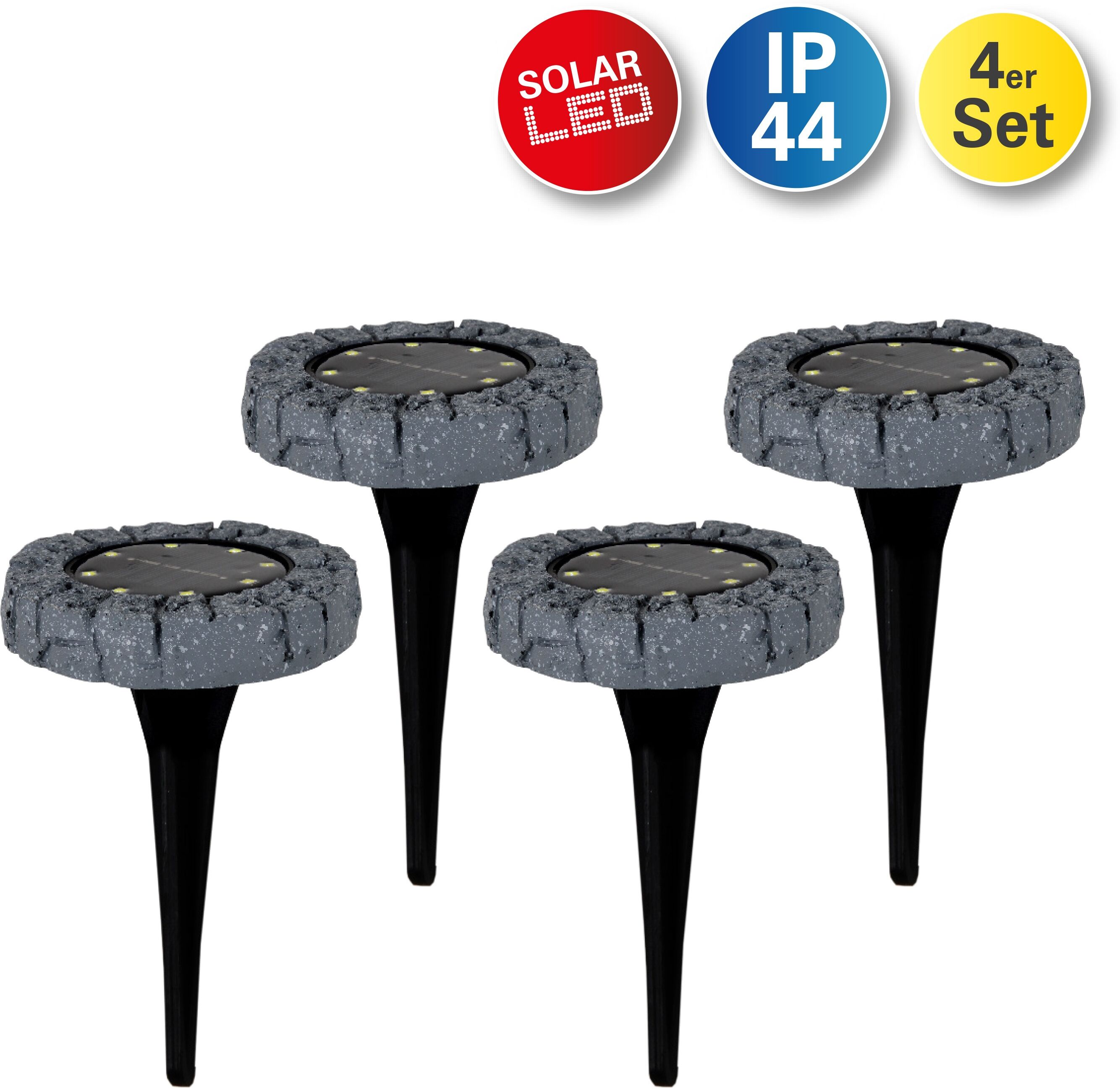 LED Gartenleuchte NÄVE "LED-Solar Bodenleuchte", grau, H:11cm Ø:11cm, Leuchten, LED Gartenleuchte, mit Erdspieß, 4er Set