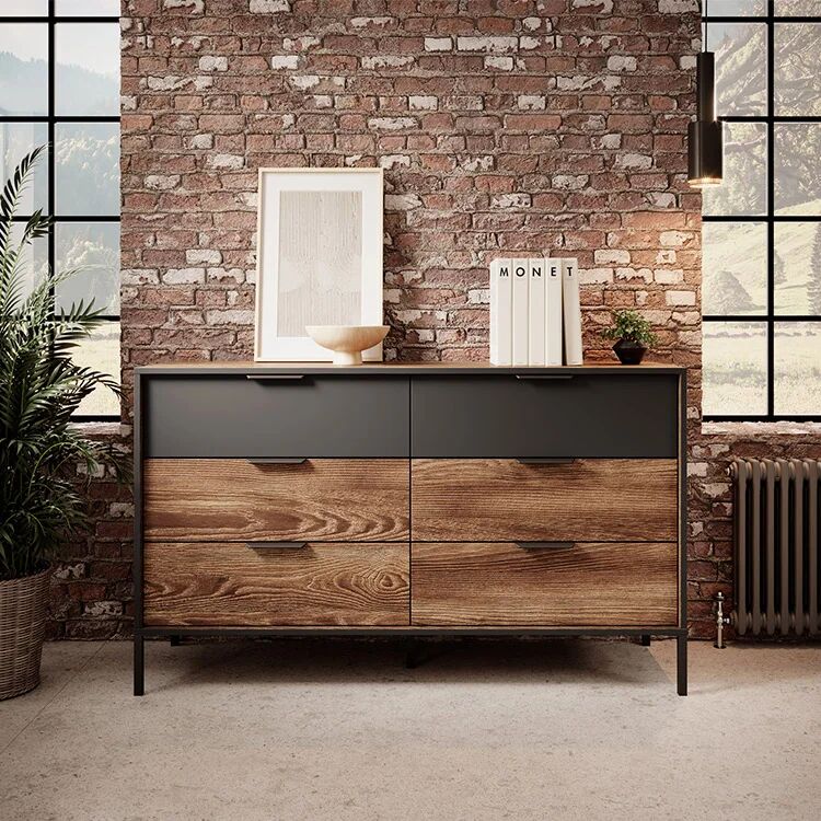 garneroarredamenti Cassettiera 137x82h cm 6 cassetti quercia nero Smooty