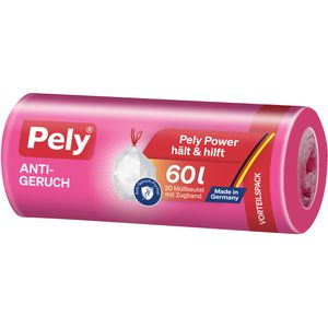 Pely Müllbeutel Anti-Geruch, 54030241, 60 Liter, mit Zugband, transparent, 20 Stück
