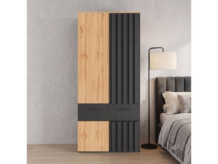 Armoire Chambre Adulte/Enfant avec 2 Tiroirs Armoire de Rangement avec Penderie Armoire 2 Portes avec 2 Rangement 90x50x200cm