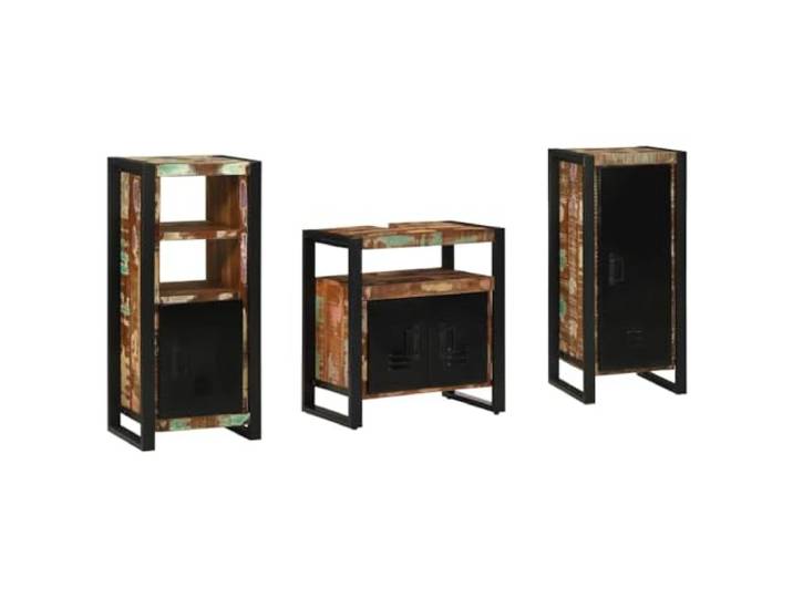 Badezimmermoebel-Set 3 Stueck Mehrfarbig und Schwarz mit Wandschrank Rechteckig, eisenverstaerkt, wandmontiert, zwei Schraenke, moderne Linien, flexible Stauraumoptionen