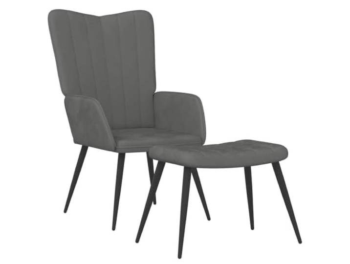 Relaxsessel mit Hocker Dunkelgrau Samt Stahlgestell,weicher Samtbezug,Schaumstoffpolsterung,gerade Ziernaht,stabil und langlebig