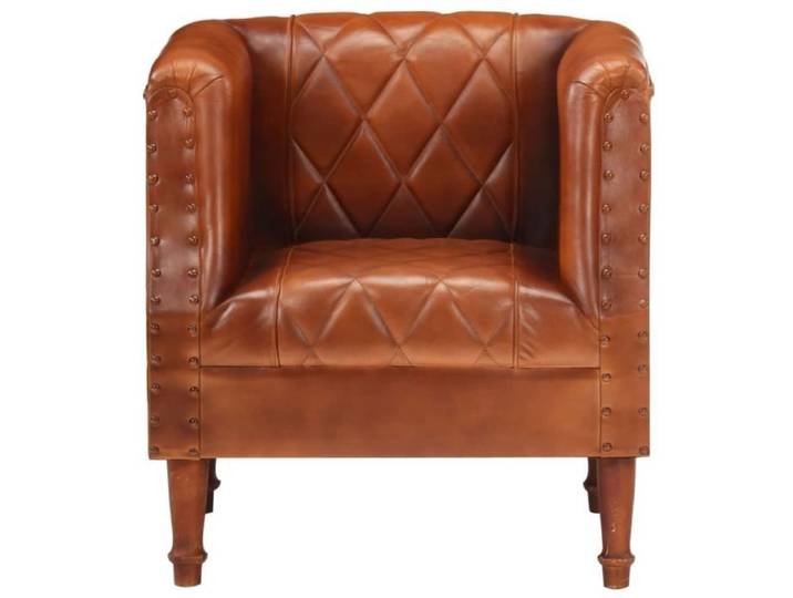 Fauteuil - SALALIS - DP40424 - Cuir véritable de chèvre - Bois de manguier massif - Vintage
