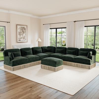 Direct Wicker 8 Seater V Shaped Chenille Oversized Modular Sectional Sofa with 2 Throw Pillows and 7 Lumbar Pillows, Movable Ottoman