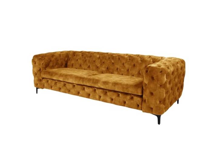 Sofa MODERN BAROCK - 235cm - senfgelb - Samt Chesterfield Pappelholz 3-Sitzer, Metallfüße, Federkern-Komfort, massives Gestell, Rundumbezug