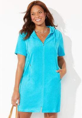 Plus Size Women's Alana Terry Cover Up Hoodie by Swimsuits For All in Crystal Blue (Size 18/20)