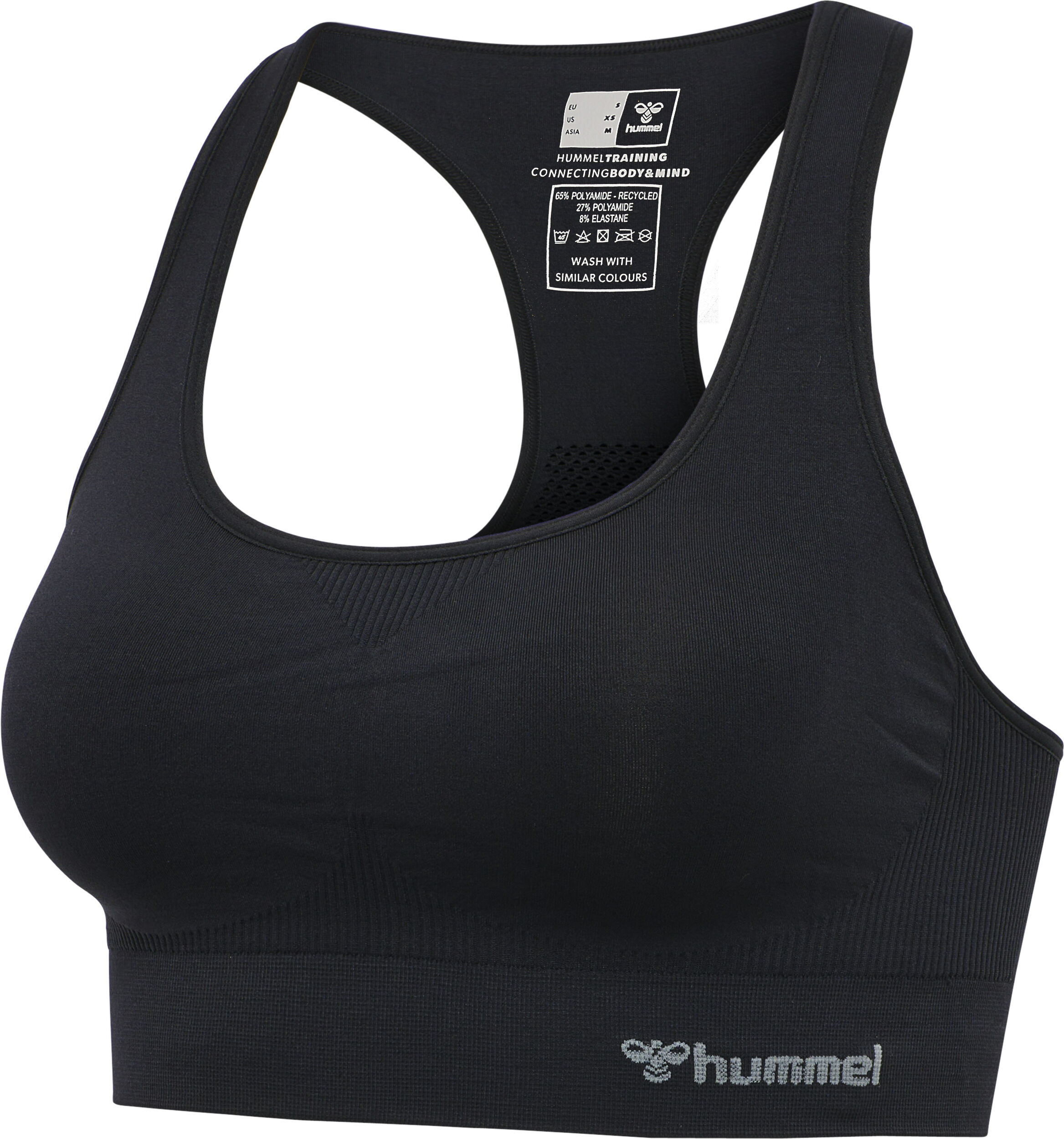 Sport-Bustier HUMMEL "hmlTIF SEAMLESS SPORTS TOP", Damen, Gr. S (36), N-Gr, schwarz, Obermaterial: 92% Polyamid, 8% Elasthan, eng, BHs Sport-Bustier, nahtarme Seamless-Konstruktion, dehnbarer Stoff schwarz S (36), N-Gr