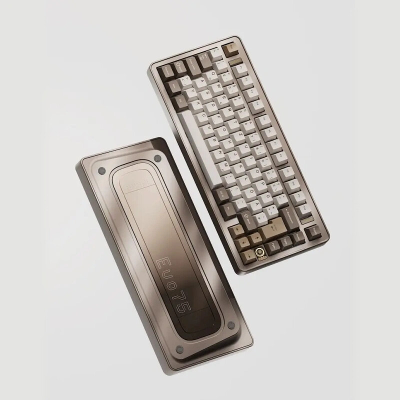 Ticktype EVO75 Tri-Mode Draadloos Mechanisch Toetsenbord, US-Lay-out, Volledig Aluminium, Hot-Swappable, VIA-Compatibel, Romige Rogge Switches, 8000 mAh, RGB, Geanodiseerd Zandgoud