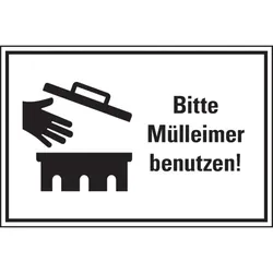Schild I Hinweis-Kombischild Bitte Mülleimer benutzen!, Text/Symbol, Kunststoff, 300x200mm
