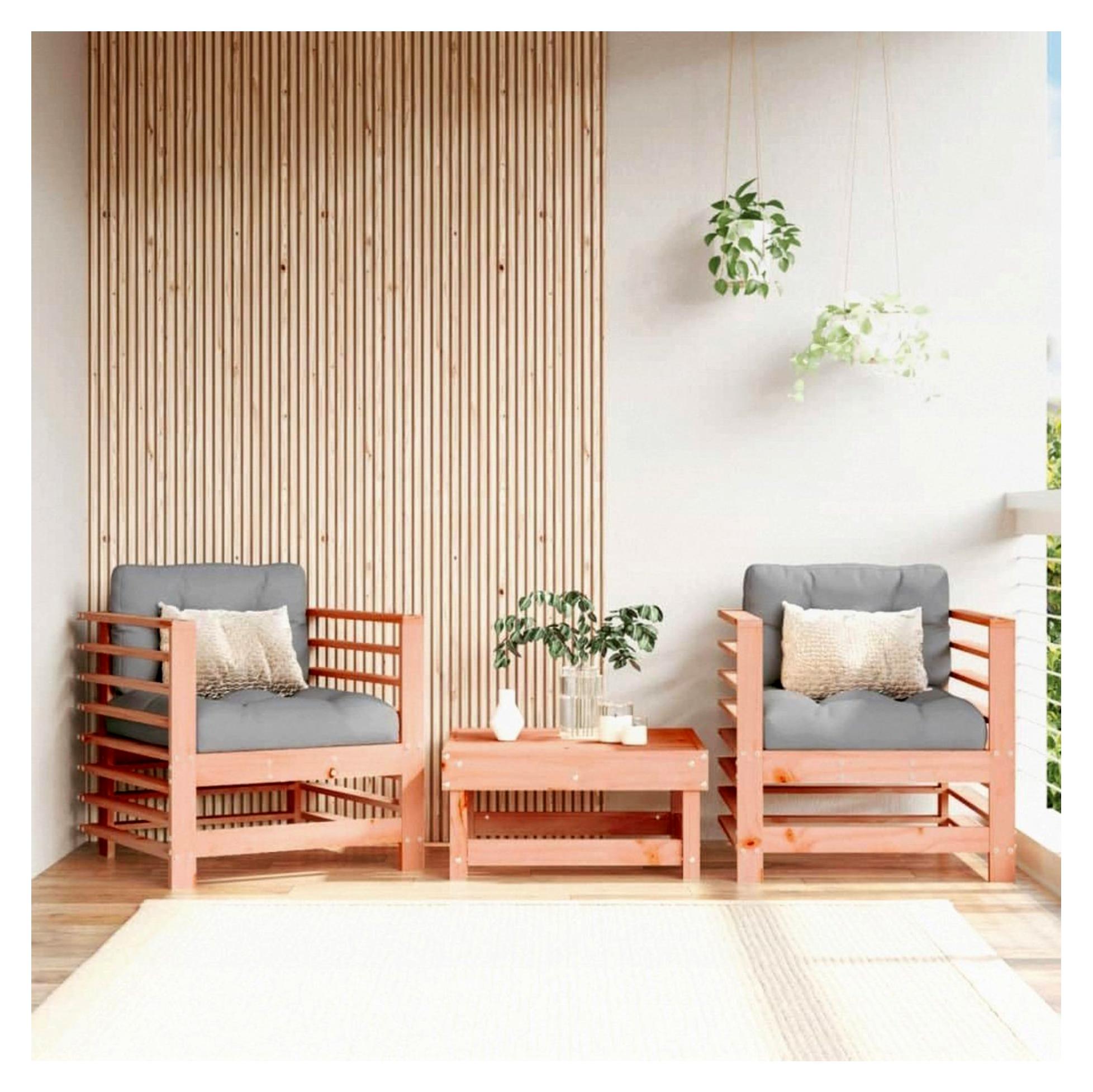 Gartenstühle mit Kissen 2 Stück aus massivem Douglasienholz, Hochlehner, Campingstühle, wetterfeste Stühle