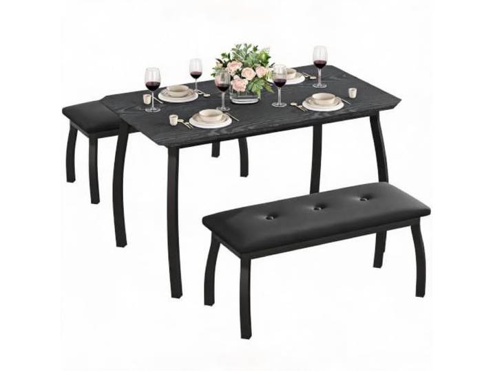 3-Teiliges Esszimmer Set für 4 Personen, 110 x 70 x 76 cm, Schwarz Esszimmer-Komplettset im Industrial-Stil, mit Tischplatte aus Holz und Metallgestell Platzsparender für Bar oder Esszimmer