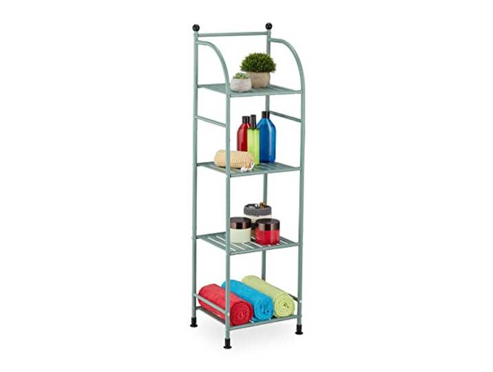 Relaxdays Étagère Verticale\, Acier\, HxLxP : 115x33x28 cm\, Rangement Cuisine et Salle de Bain\, 4 Niveaux\, métal\, Vert