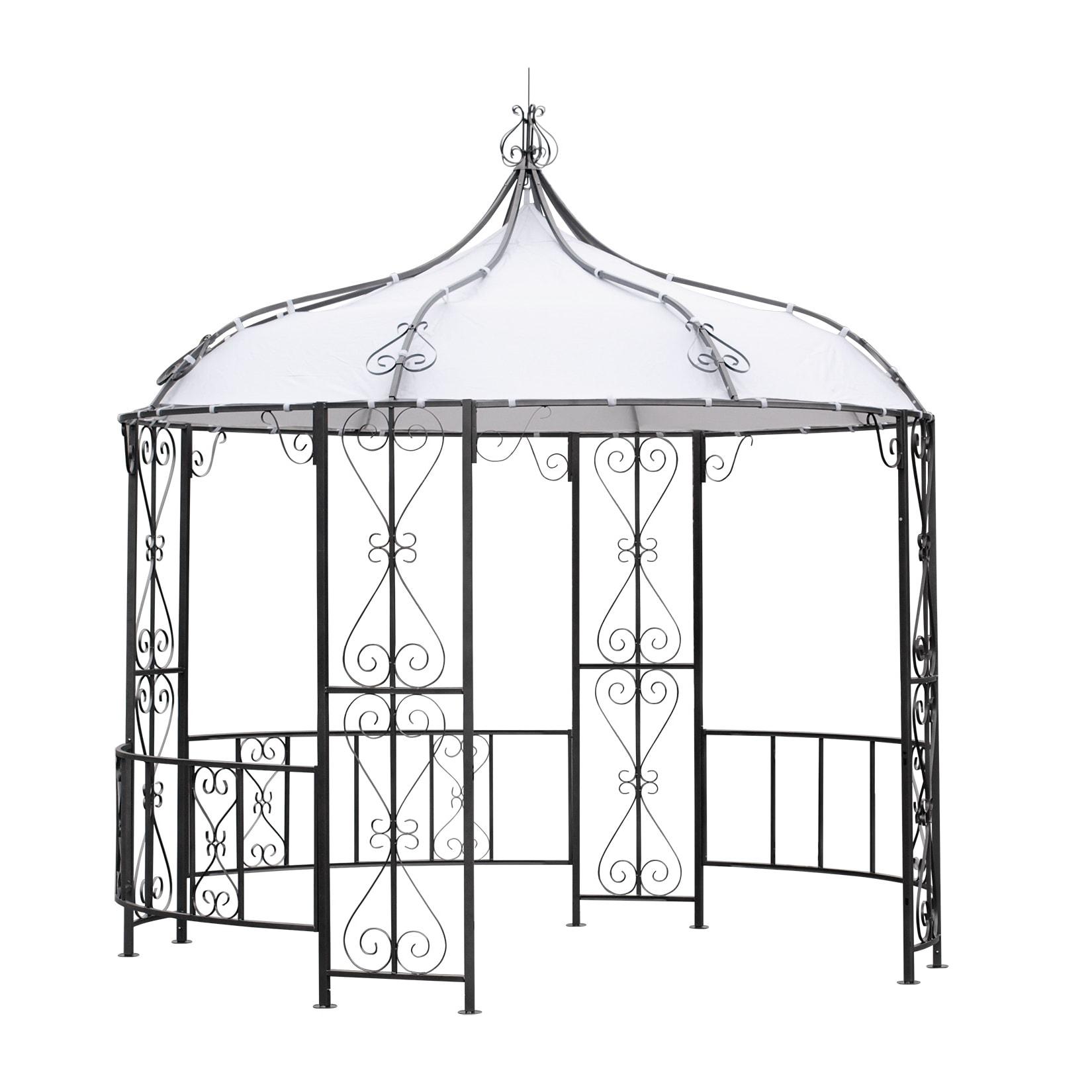 Pavillon BURMA 300cm rund, Stahl grau, Plane PVC-beschichtet weiss
