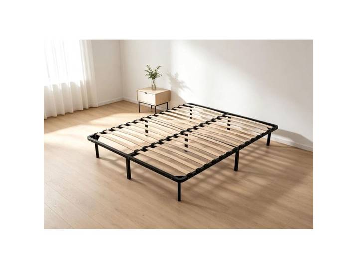 Sommier à Lattes 160x200cm – Lattes Multiplis en Bois Cadre Métal Renforcé 9 Pieds de 20 cm Sommier Kit