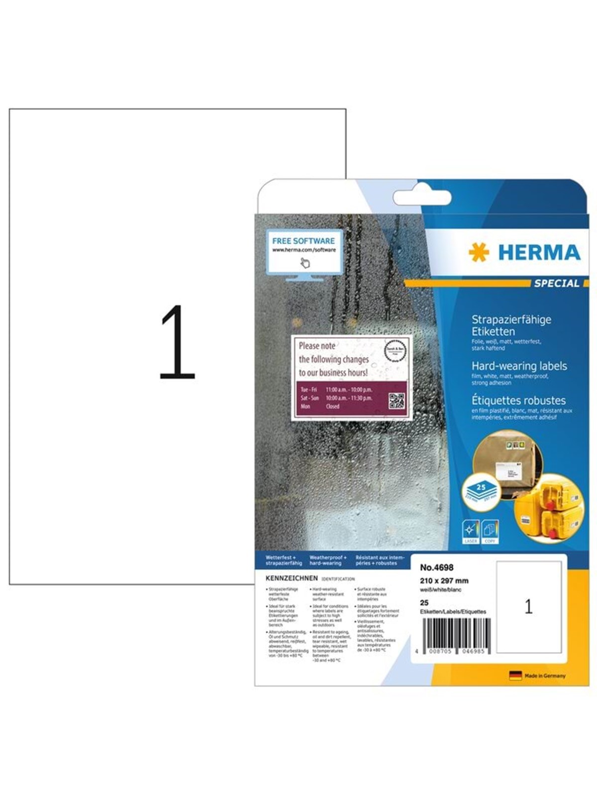 HERMA Wetterfeste Folienetiketten A4, 210 x 297 mm, weiß, extrem stark haftend
