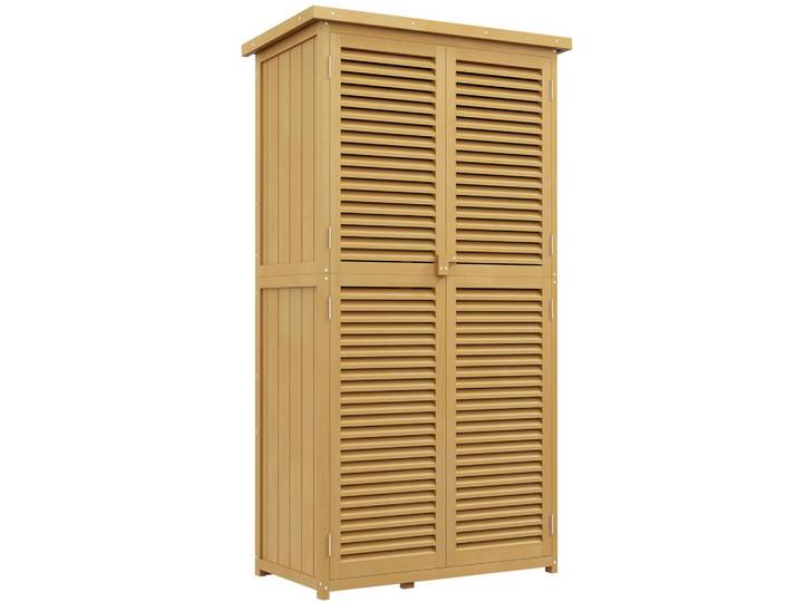 Redom Gartenschrank 87/46,5/160 cm mit Lamellentüren, 2 Regalböden und bitumiertem Schrägdach, Gelb, Holz, 46.5x160x87 cm, Gartenzubehör, Geräteschränke