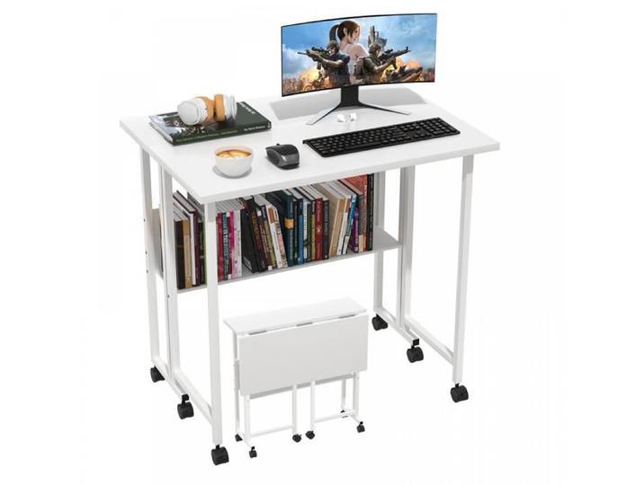 BUREAU PLIABLE ET RÉGLABLE - HOMEWELL - 80 X 58 X 75 CM - BLANC