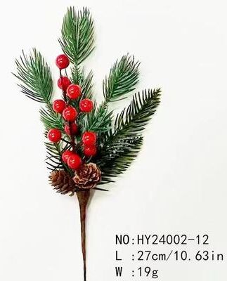 Inspired Finds Green And Red Christmas Pine Branch Picks For DIY Holiday Decor variant 2: Red Berries With Pine Cone And Green Leaves (larger Branch) 10.63in 27cm