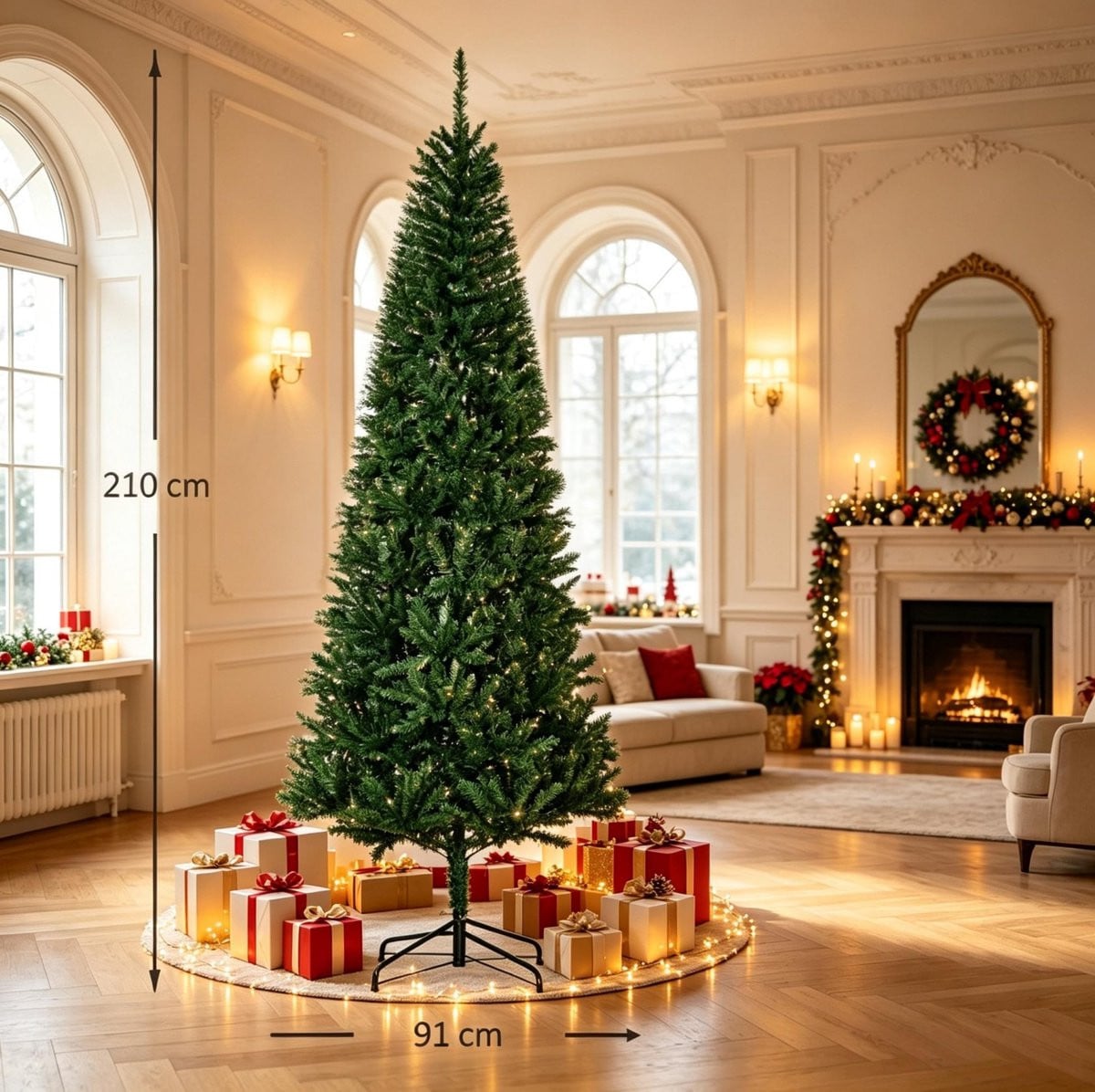 OKWISH Kunstkerstboom Nordmannspar met realistische naalden, Groen, Hoogte: 210 cm, 865 takken