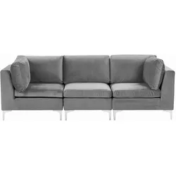 3-SITZER-MODULSOFA Samtstoff grau mit Metallbeinen Evja