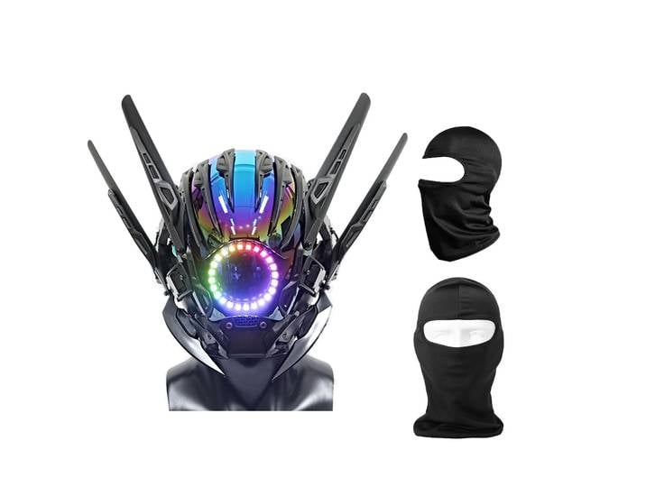 Casque de Samouraï Cosplay pour Homme, Masque Punk Shoous LED d'Halloween, Accessoires pour Adolescents, Décoration de Festival de Musique, ixDJ