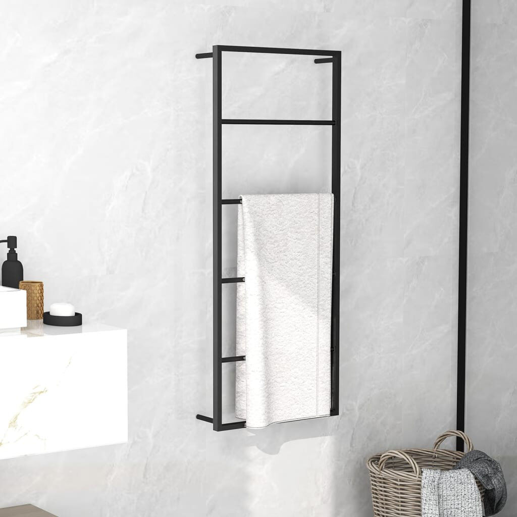 Brayden Studio Argene Steel Wall Mounted Towel Rail Black 115cm H X 45cm L X 10cm D