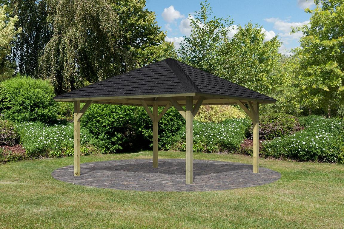 KARIBUHOLZT Pavillon Holm 1 359x359x315 im Set mit Schindeln,KDI 08430645