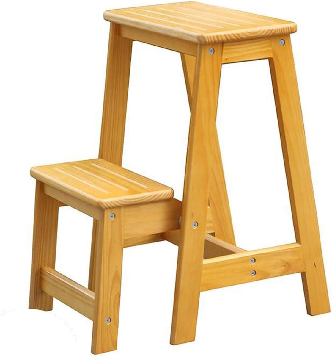 Opvouwbare houten opstap kruk en ladderstoel in houtkleur, Hoogte: 56 cm